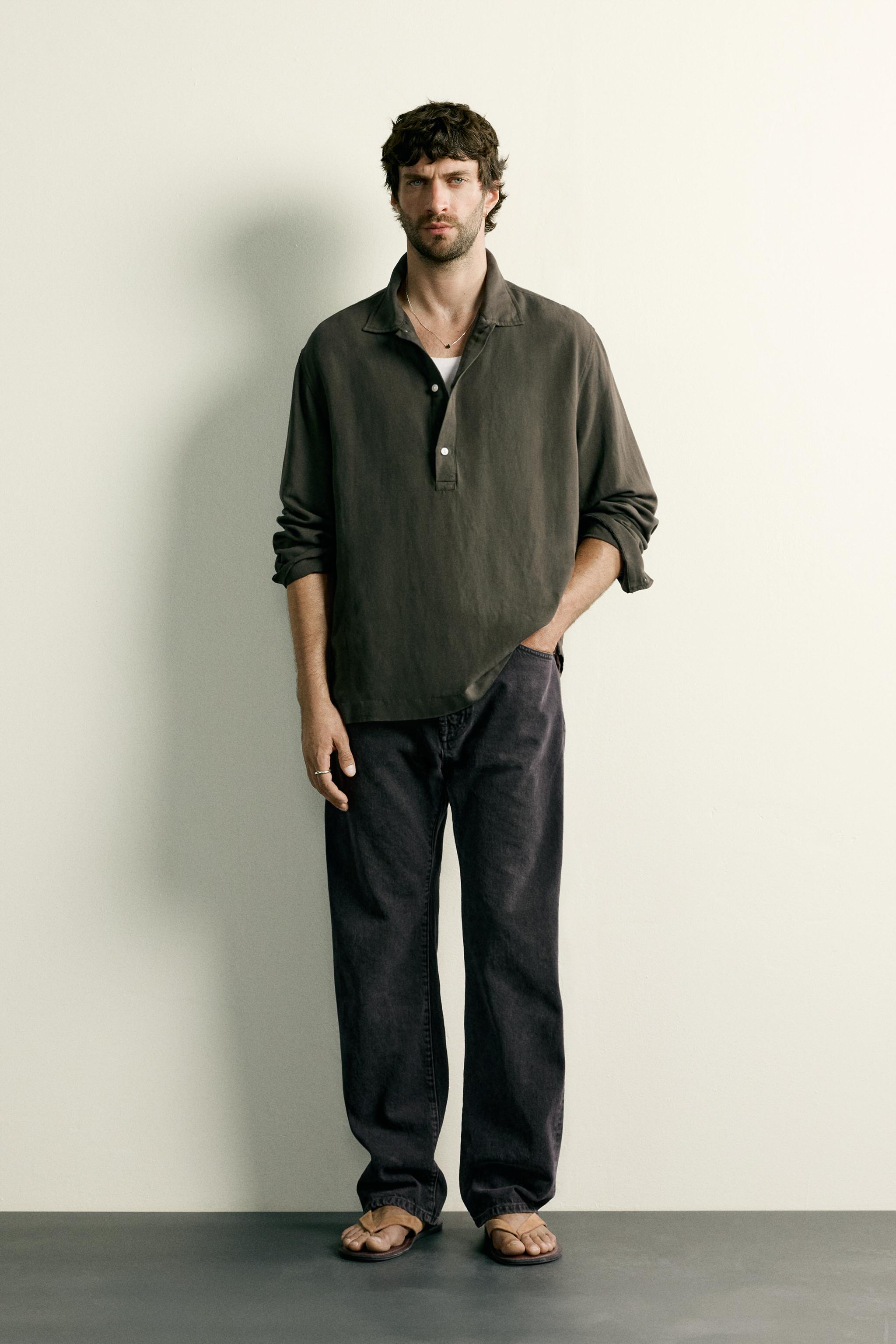 REGULAR FIT LINEN VISCOSE POLO SHIRT